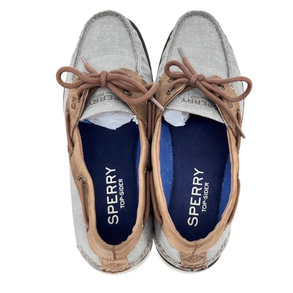 Sperry Top-Sider Boat Shoes Mens 10 Grey Brown‎ STS18767 Canvas Leather Loafers